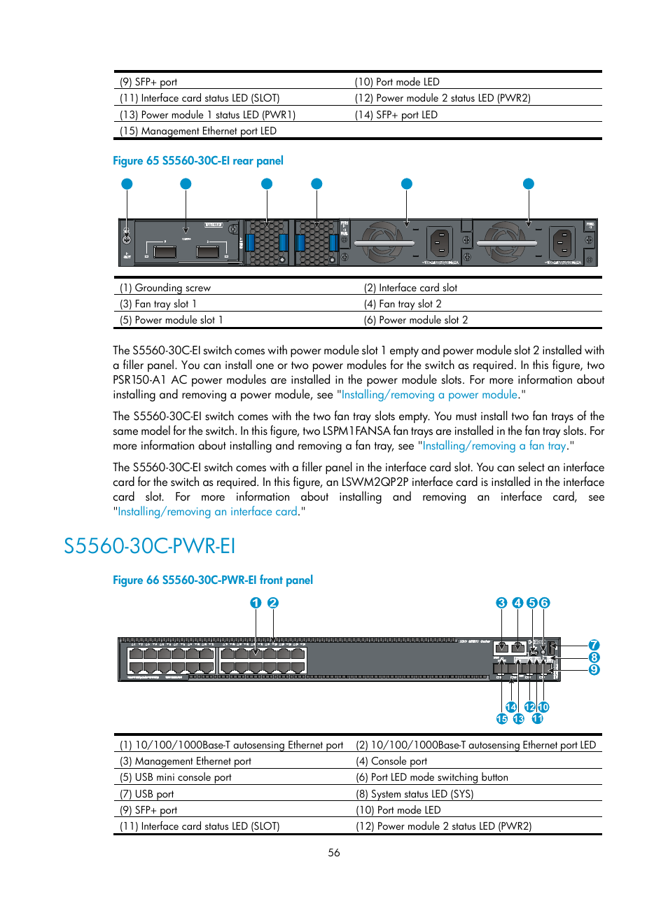 S5560-30c-pwr-ei, Connecting the physical irf ports, Verifying the irf fabric setup | H3C Technologies H3C S5560 Series Switches User Manual | Page 65 / 101