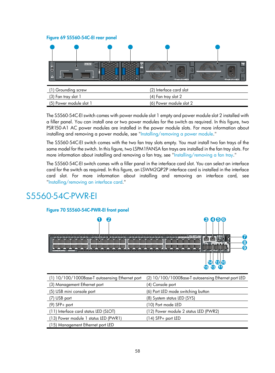 S5560-54c-pwr-ei, Maintenance and troubleshooting, Power module failure | Fixed power module failure | H3C Technologies H3C S5560 Series Switches User Manual | Page 67 / 101