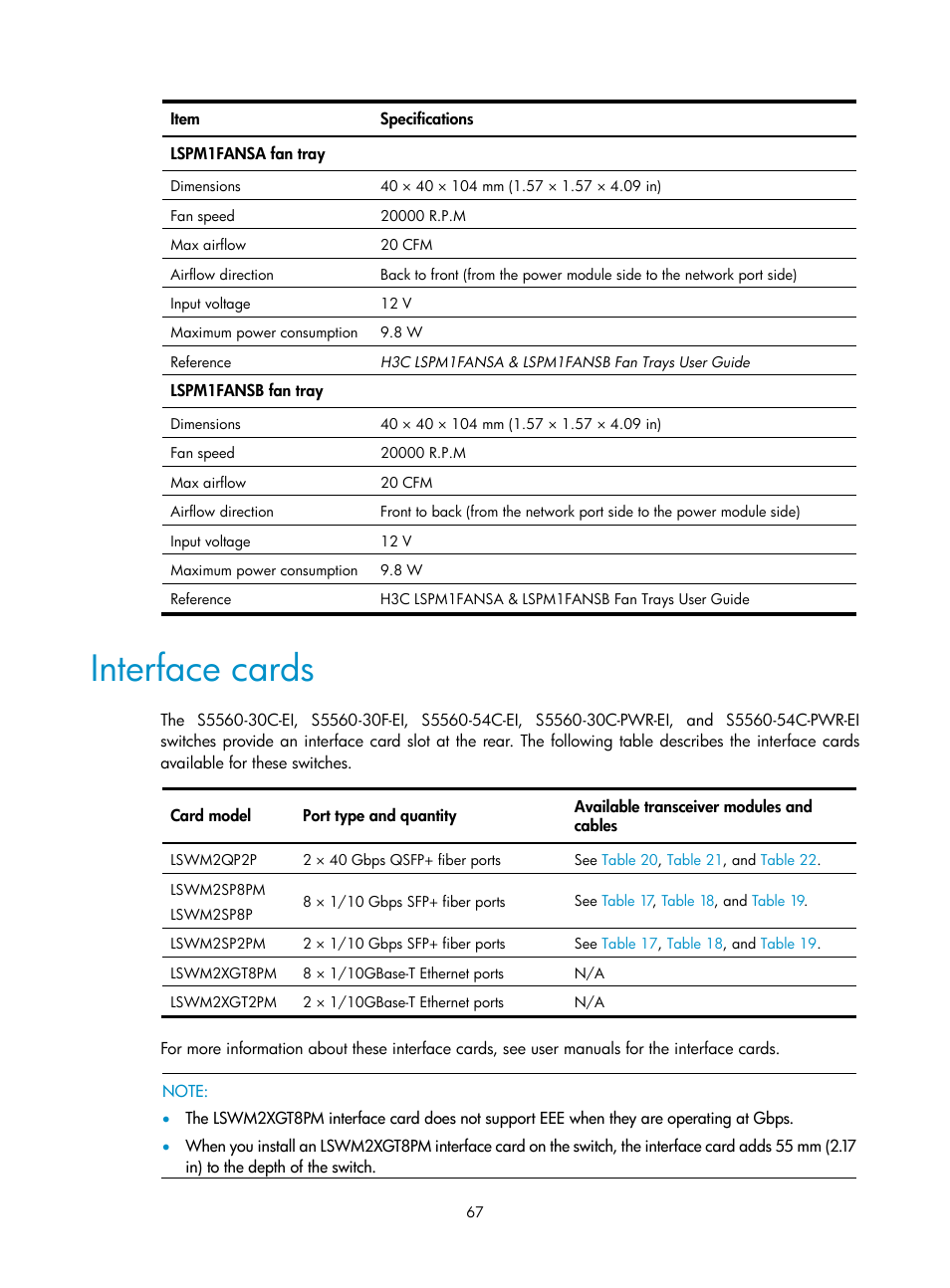 Interface cards, S5560-30c-pwr-ei | H3C Technologies H3C S5560 Series Switches User Manual | Page 76 / 101