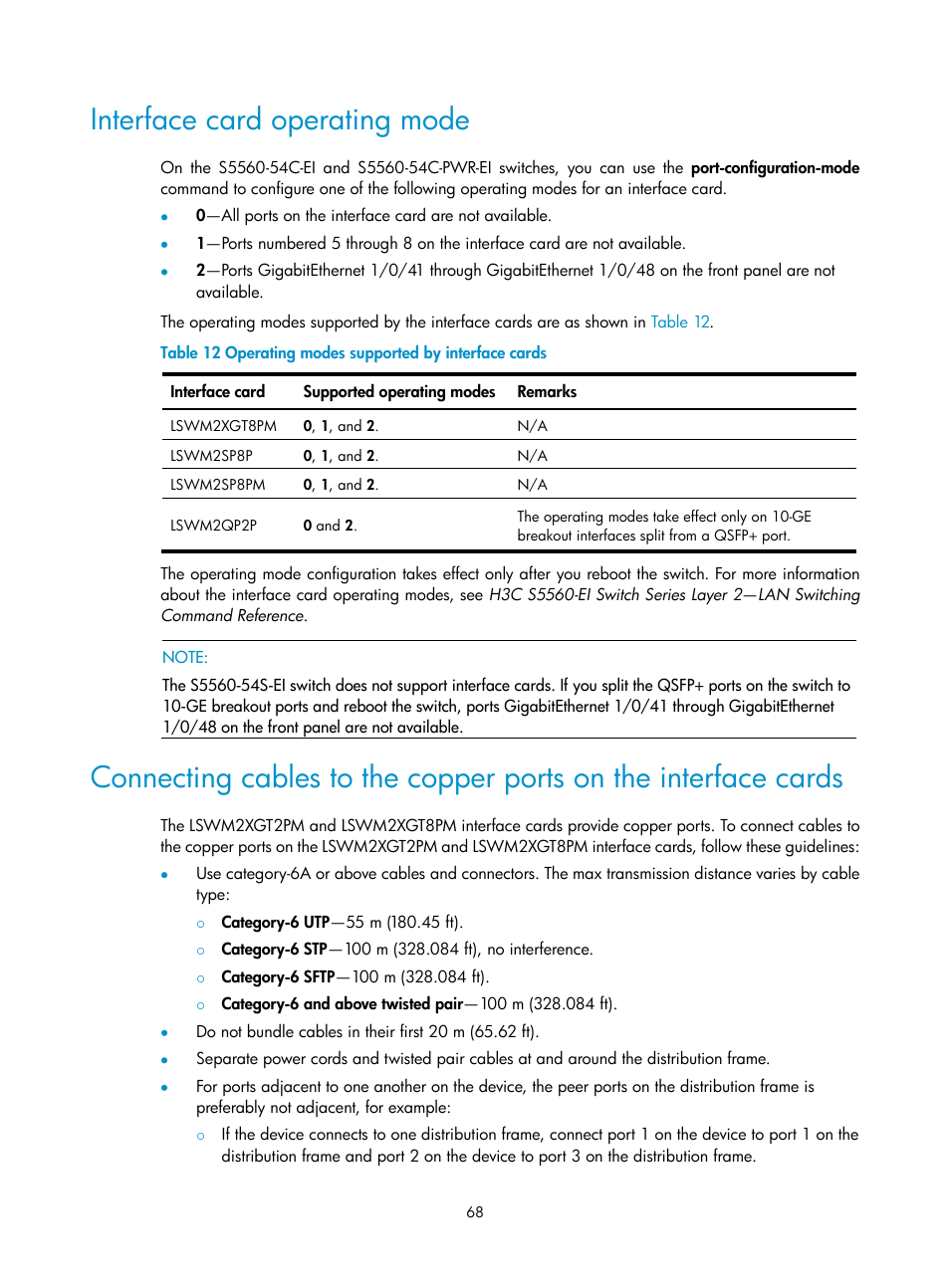 Interface card operating mode, S5560-54c-ei | H3C Technologies H3C S5560 Series Switches User Manual | Page 77 / 101