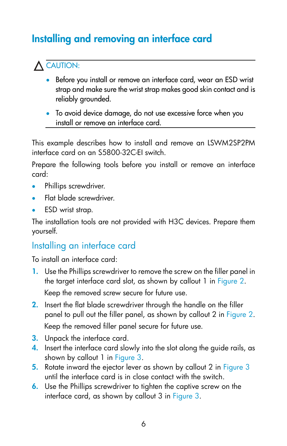 Installing and removing an interface card, Installing an interface card | H3C Technologies H3C S5560 Series Switches User Manual | Page 6 / 9