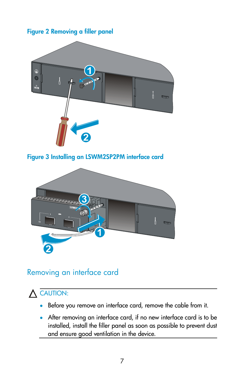 Removing an interface card, Figure 2, Figure 3 | H3C Technologies H3C S5560 Series Switches User Manual | Page 7 / 9