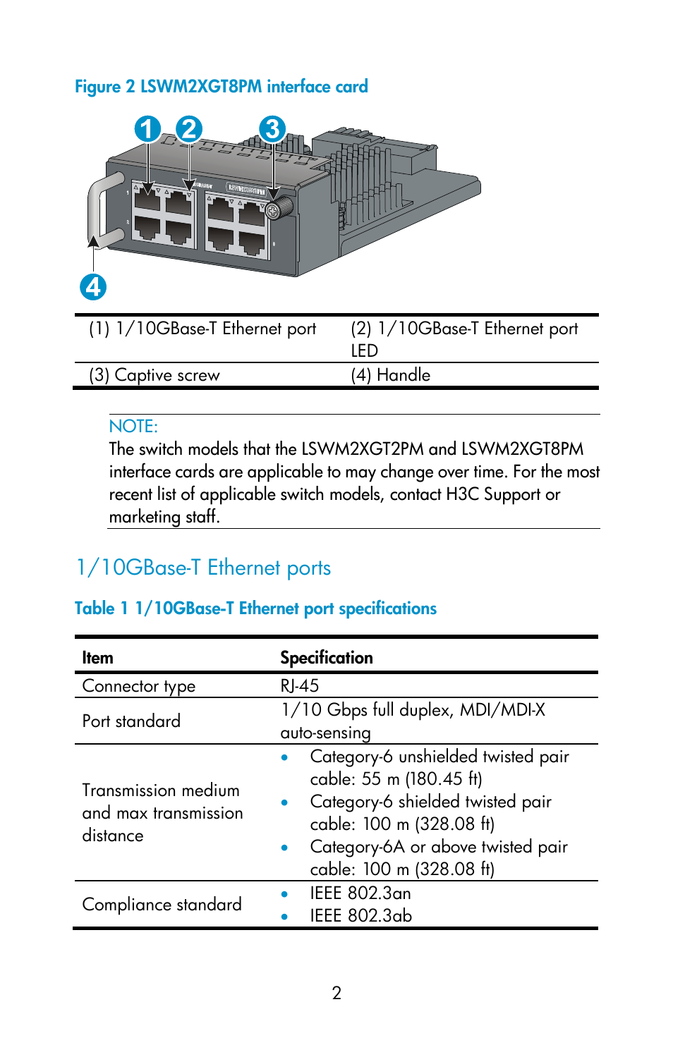 1/10gbase-t ethernet ports | H3C Technologies H3C S5560 Series Switches User Manual | Page 2 / 8
