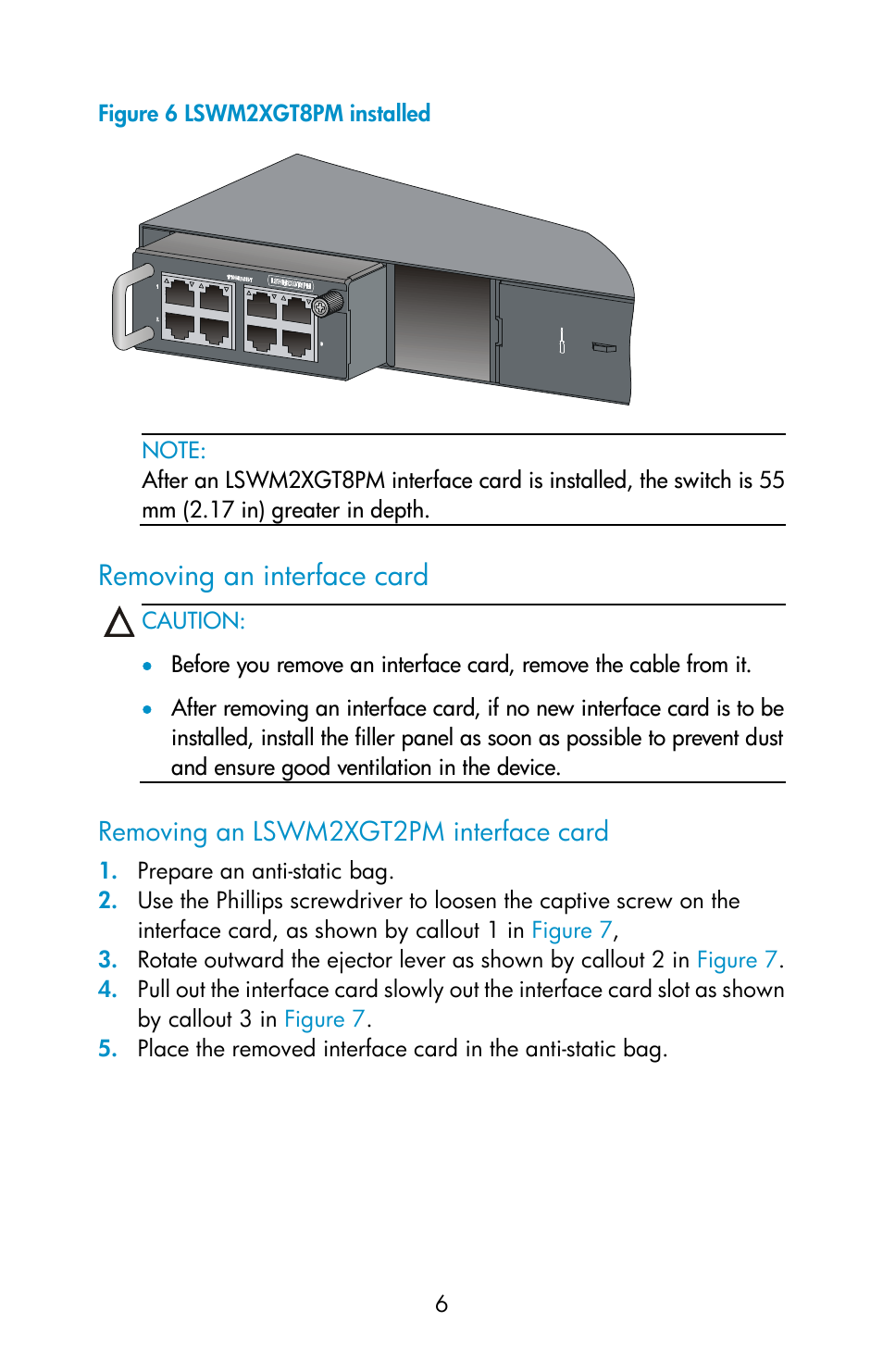 Removing an interface card, Removing an lswm2xgt2pm interface card | H3C Technologies H3C S5560 Series Switches User Manual | Page 6 / 8