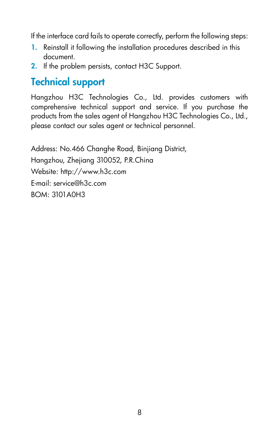 Technical support | H3C Technologies H3C S5560 Series Switches User Manual | Page 8 / 8