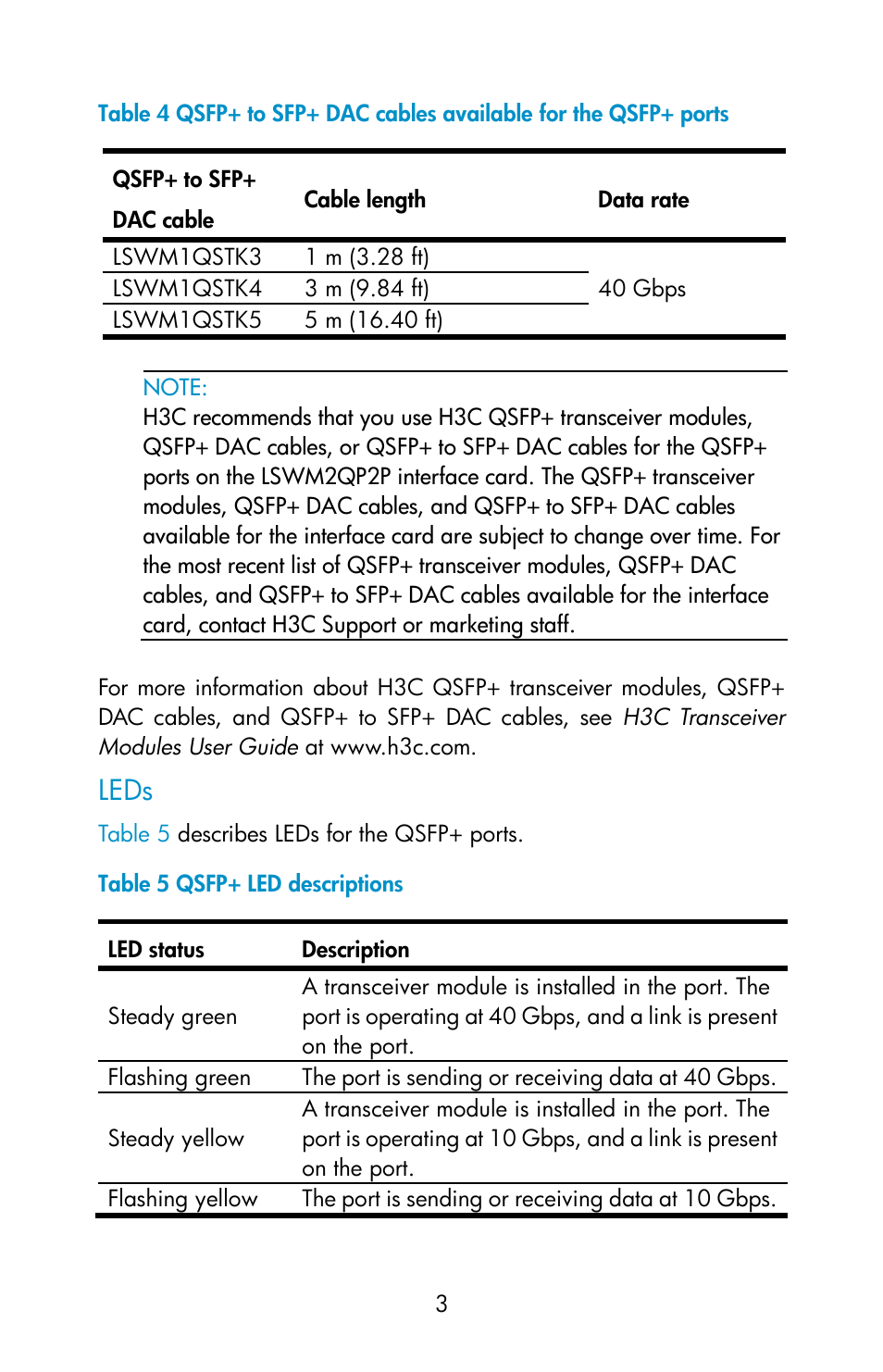 Leds, Table | H3C Technologies H3C S5560 Series Switches User Manual | Page 3 / 8