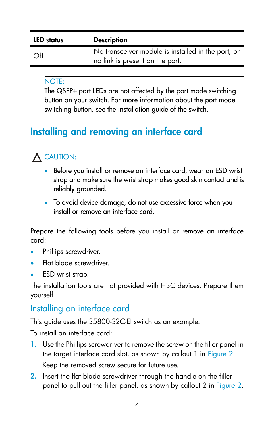 Installing and removing an interface card, Installing an interface card | H3C Technologies H3C S5560 Series Switches User Manual | Page 4 / 8