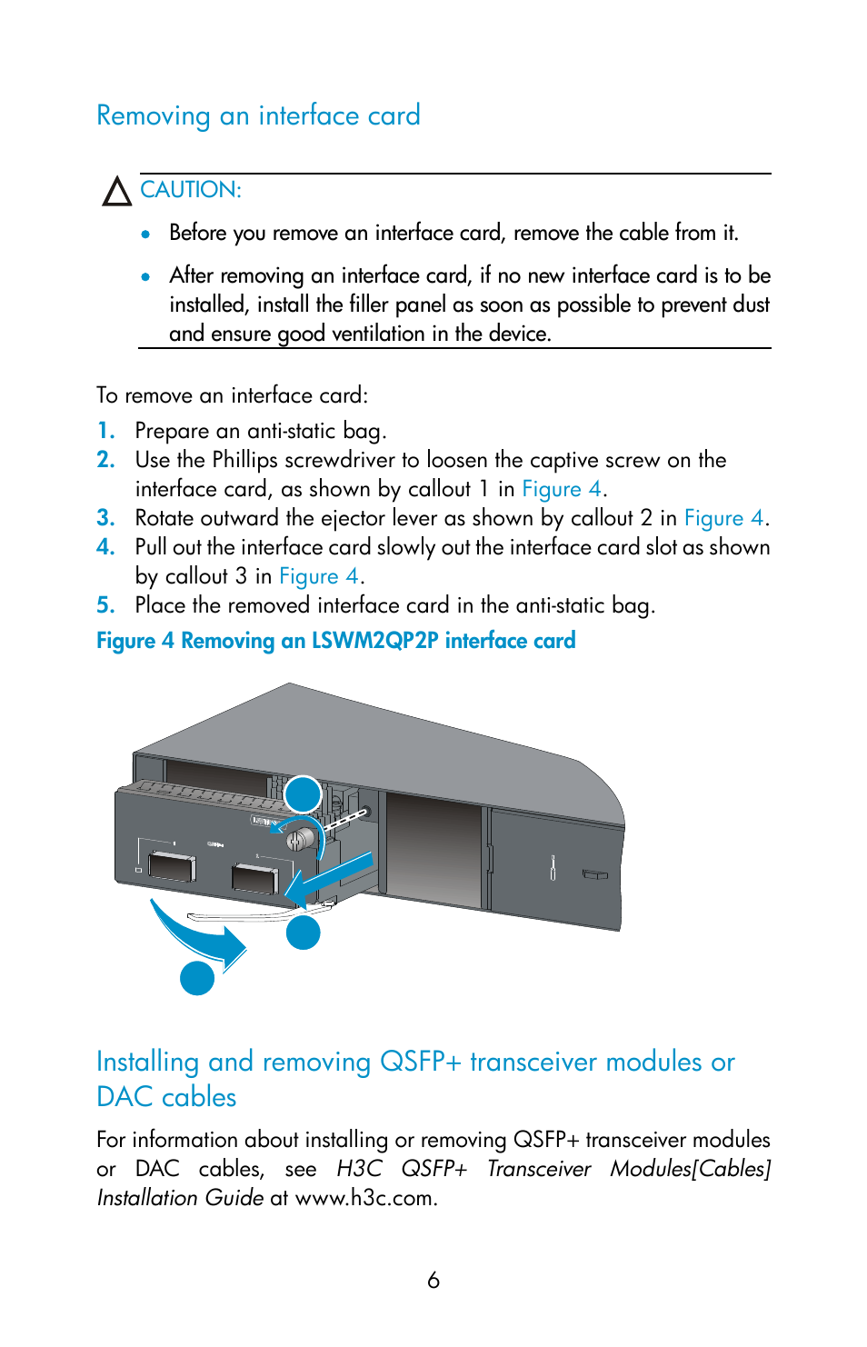 Removing an interface card | H3C Technologies H3C S5560 Series Switches User Manual | Page 6 / 8