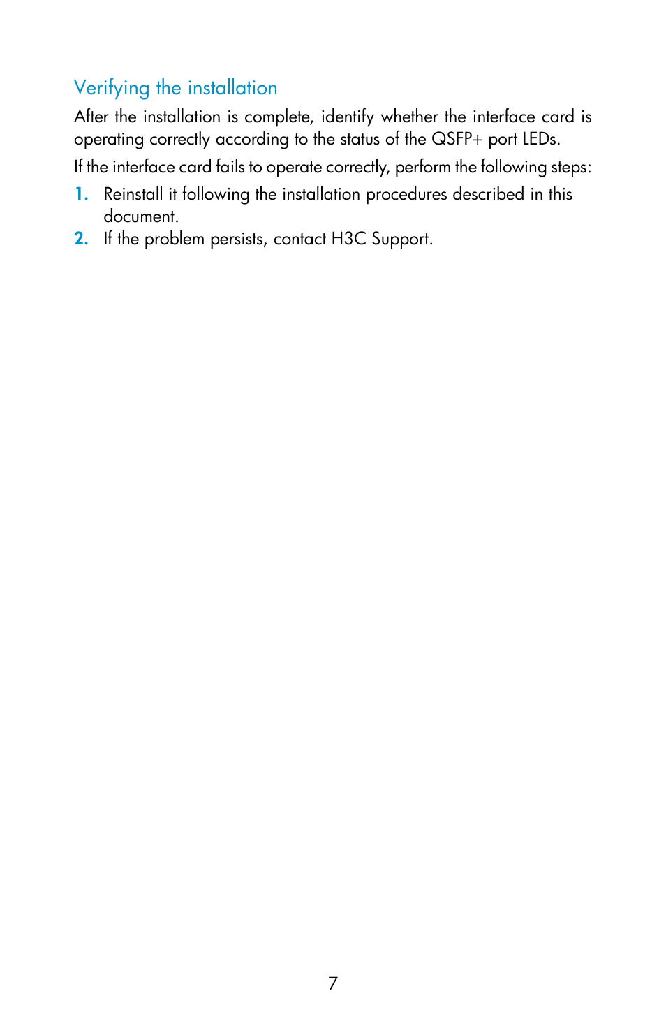 Verifying the installation | H3C Technologies H3C S5560 Series Switches User Manual | Page 7 / 8