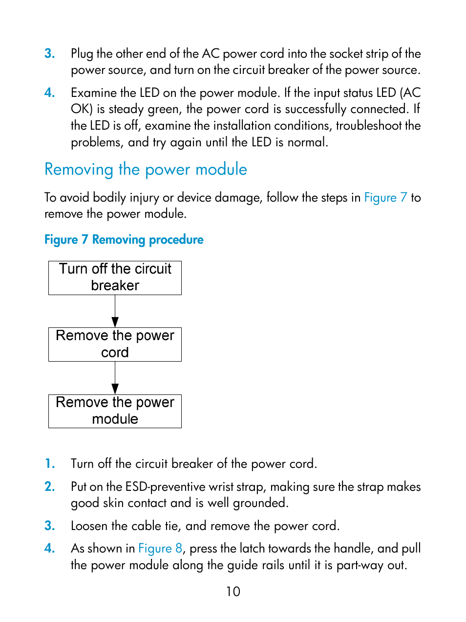 Removing the power module | H3C Technologies H3C S5560 Series Switches User Manual | Page 15 / 16