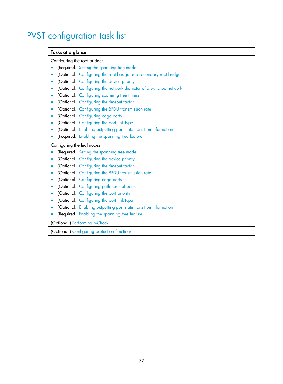 Pvst configuration task list | H3C Technologies H3C S5560 Series Switches User Manual | Page 111 / 321