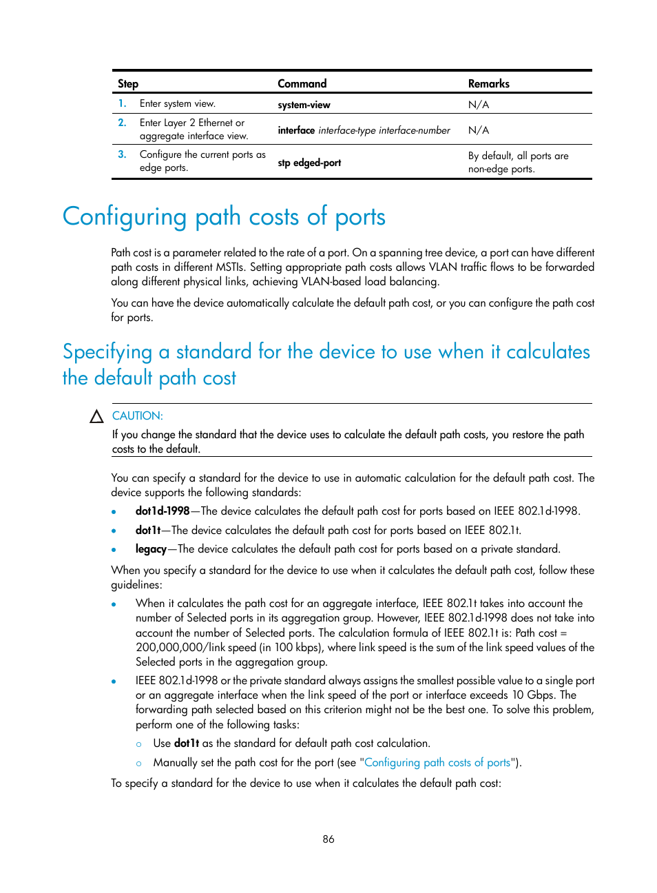 Configuring path costs of ports | H3C Technologies H3C S5560 Series Switches User Manual | Page 120 / 321