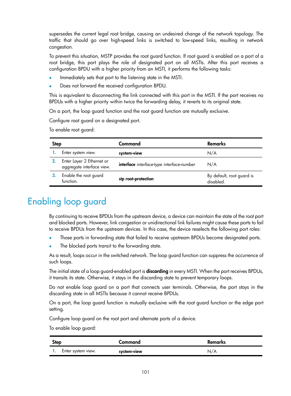 Enabling loop guard | H3C Technologies H3C S5560 Series Switches User Manual | Page 135 / 321