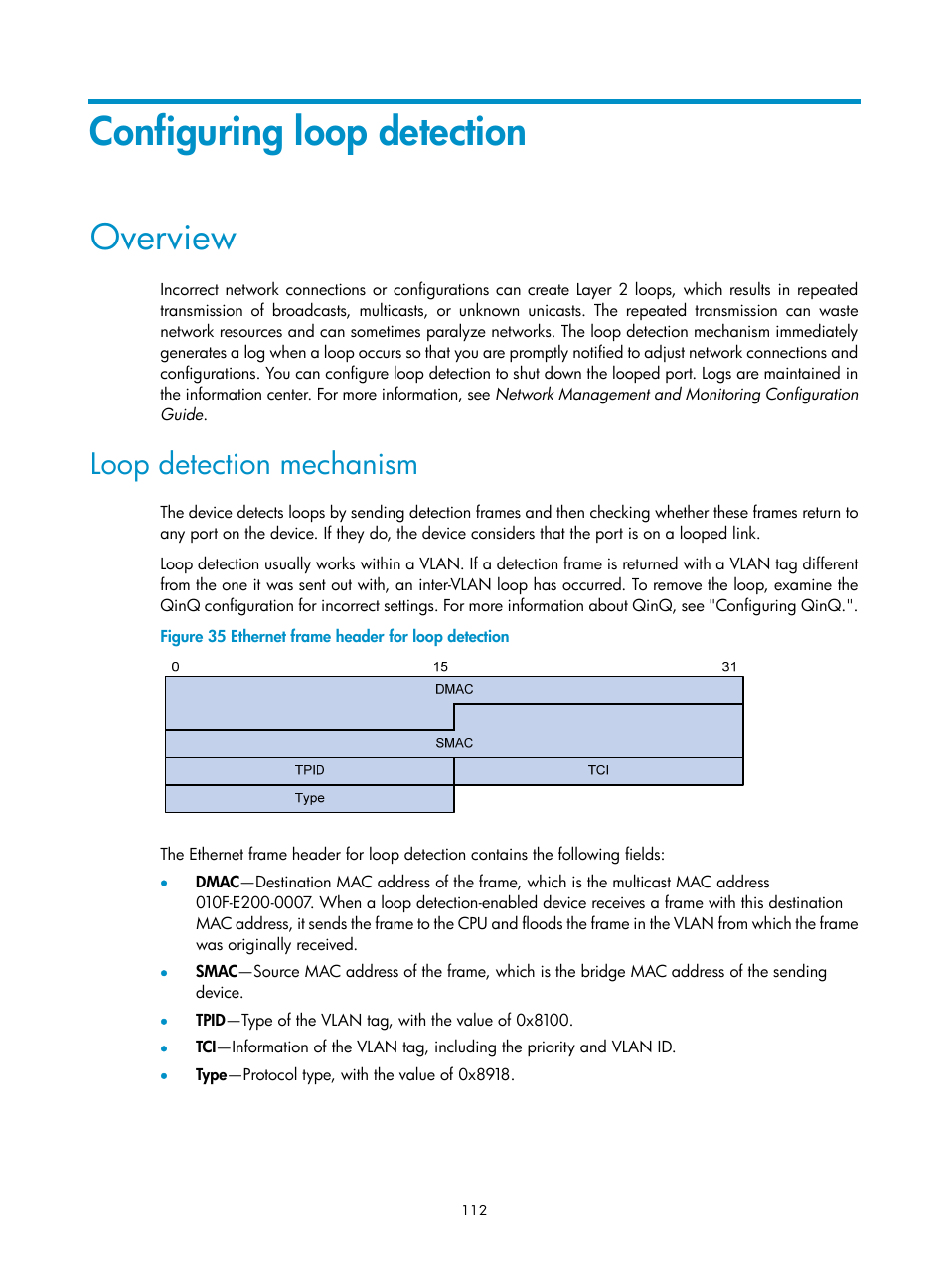 Configuring loop detection, Overview, Loop detection mechanism | H3C Technologies H3C S5560 Series Switches User Manual | Page 146 / 321