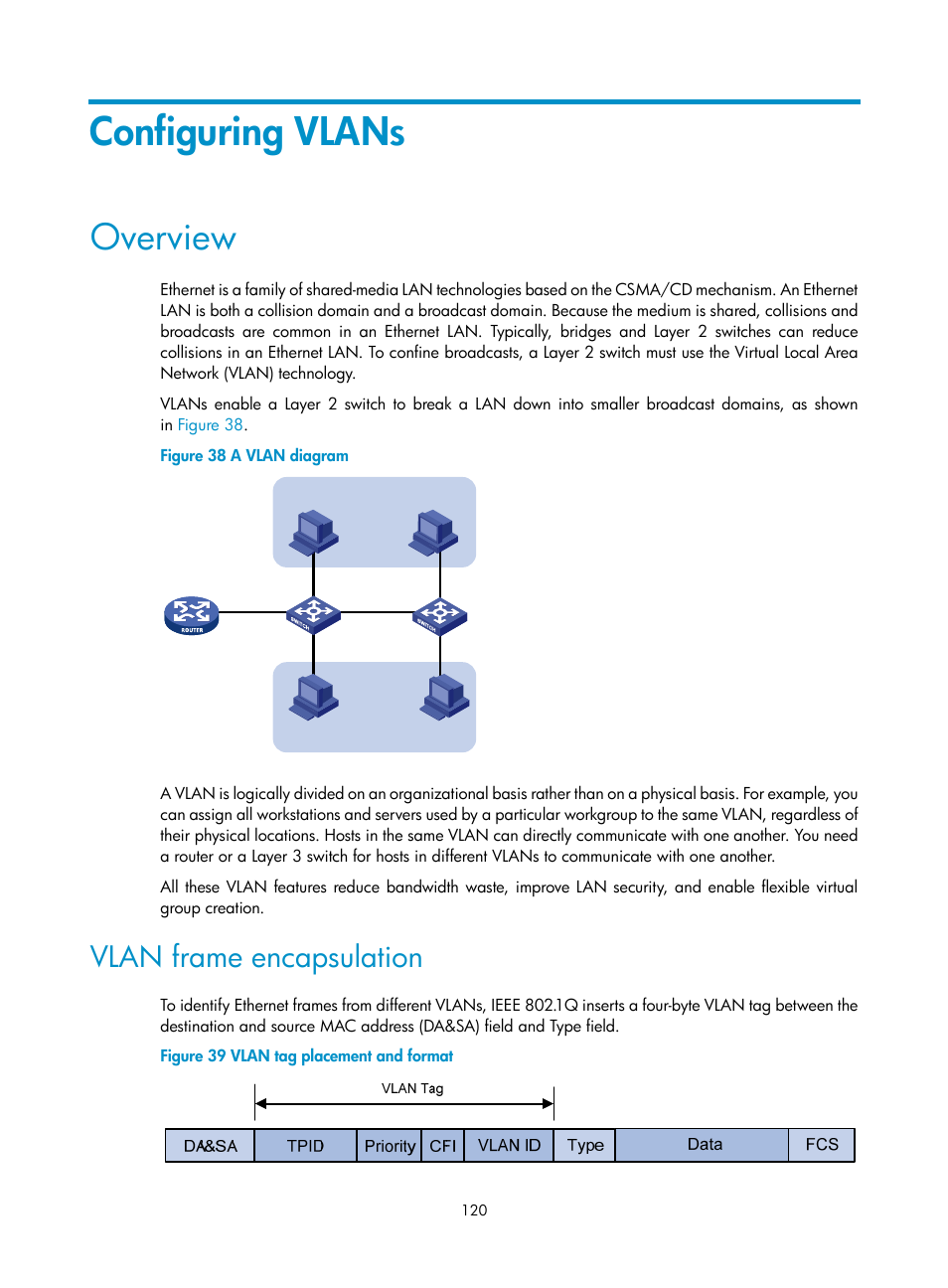 Configuring vlans, Overview, Vlan frame encapsulation | H3C Technologies H3C S5560 Series Switches User Manual | Page 154 / 321