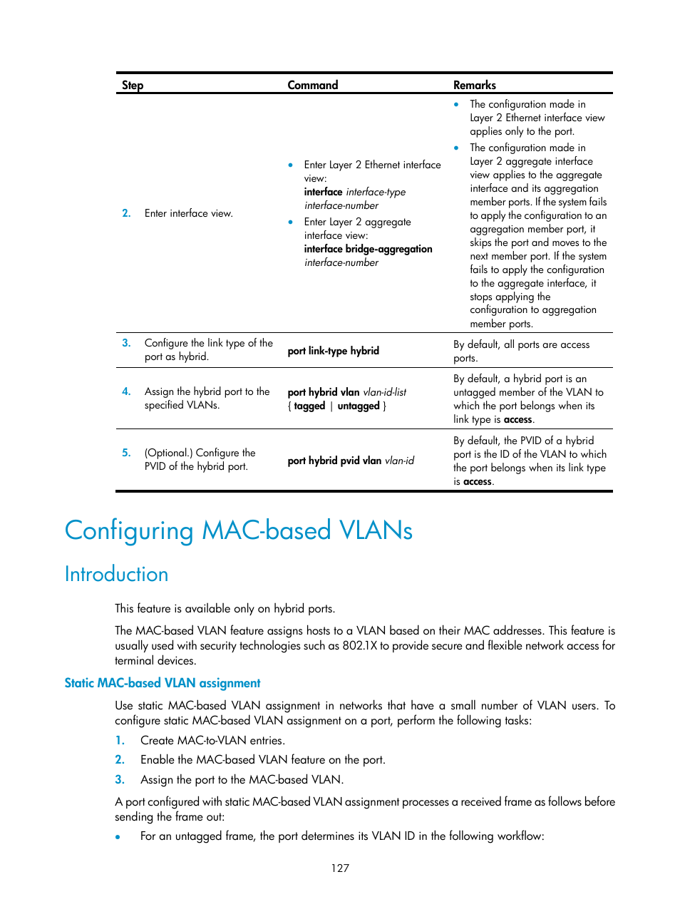 Configuring mac-based vlans, Introduction, Static mac-based vlan assignment | H3C Technologies H3C S5560 Series Switches User Manual | Page 161 / 321