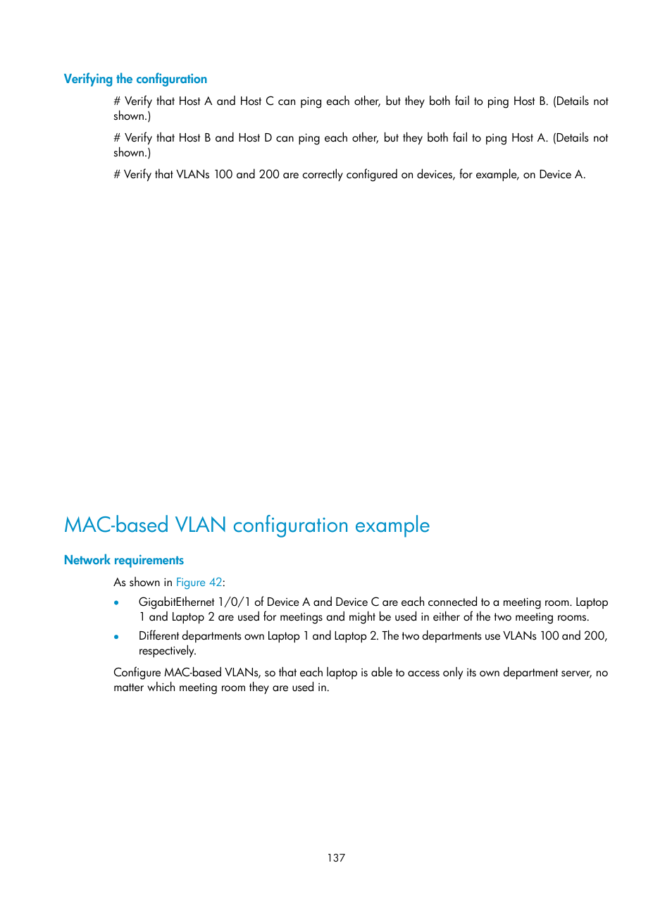 Verifying the configuration, Mac-based vlan configuration example, Network requirements | H3C Technologies H3C S5560 Series Switches User Manual | Page 171 / 321