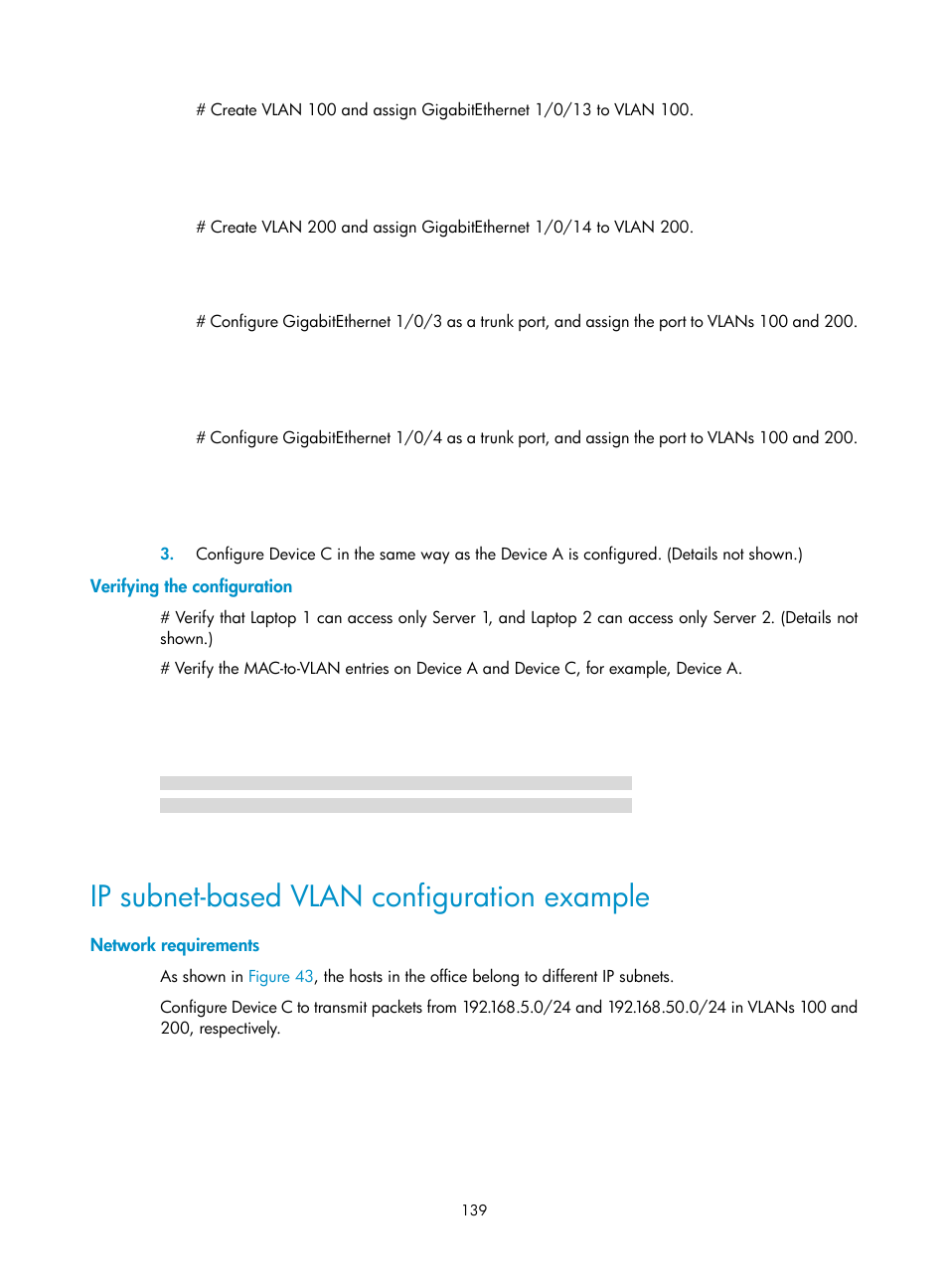 Verifying the configuration, Ip subnet-based vlan configuration example, Network requirements | H3C Technologies H3C S5560 Series Switches User Manual | Page 173 / 321