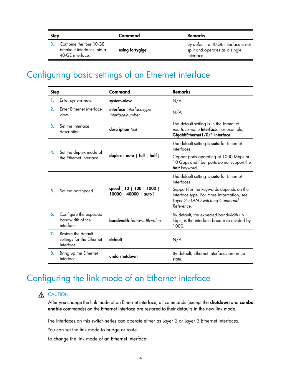 Configuring the link mode of an ethernet interface | H3C Technologies H3C S5560 Series Switches User Manual | Page 18 / 321