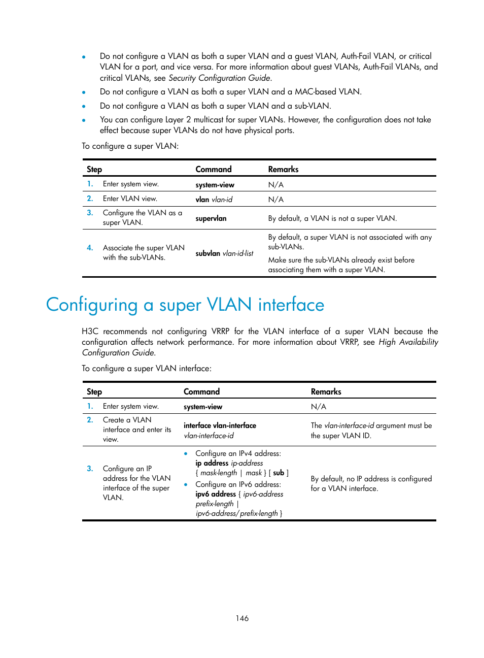 Configuring a super vlan interface | H3C Technologies H3C S5560 Series Switches User Manual | Page 180 / 321