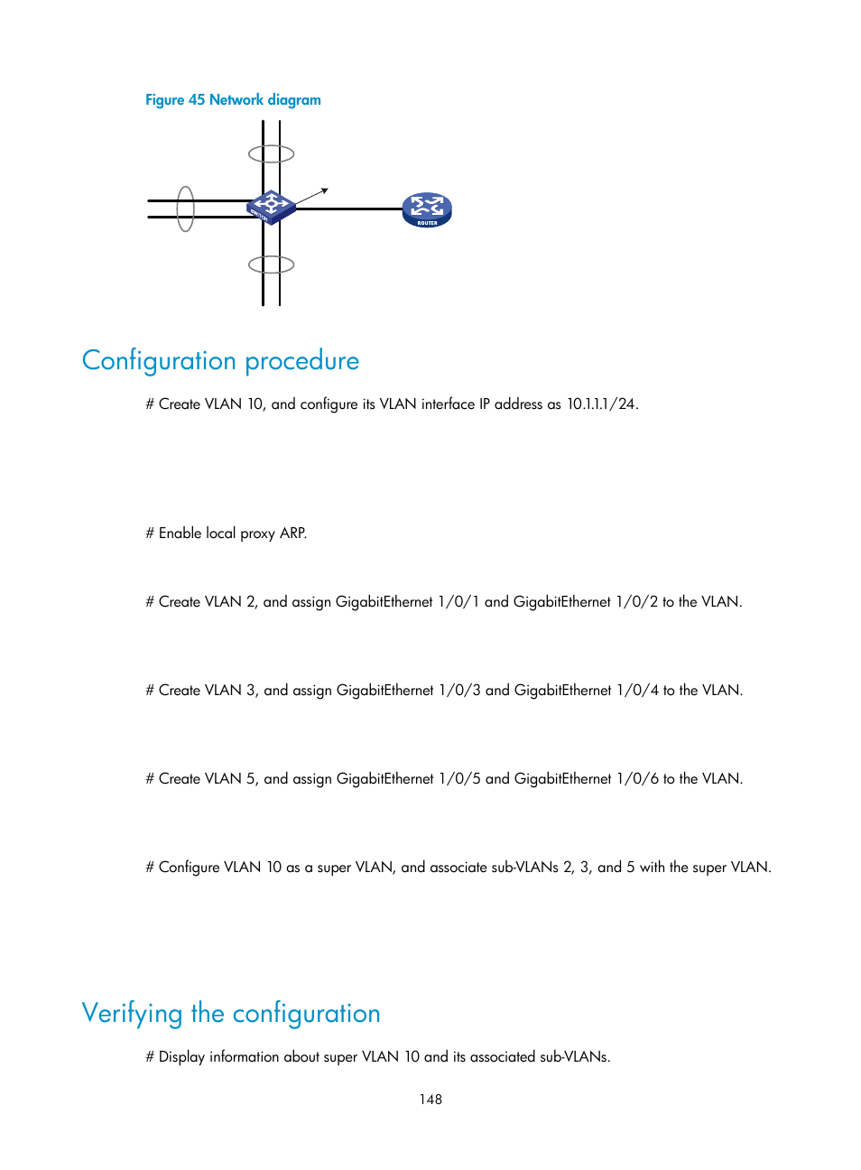 Configuration procedure, Verifying the configuration | H3C Technologies H3C S5560 Series Switches User Manual | Page 182 / 321