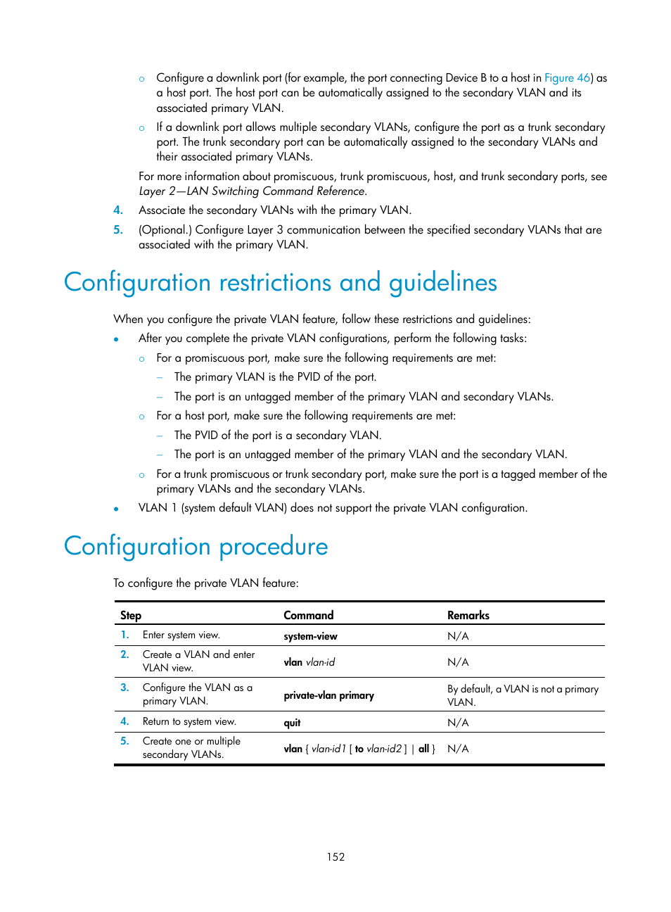 Configuration restrictions and guidelines, Configuration procedure | H3C Technologies H3C S5560 Series Switches User Manual | Page 186 / 321