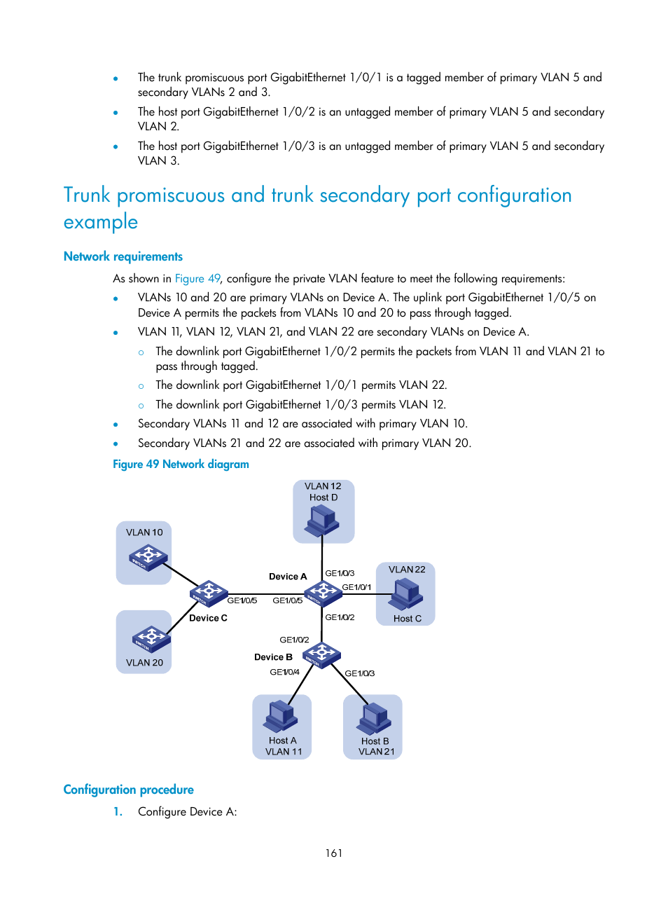 Network requirements, Configuration procedure | H3C Technologies H3C S5560 Series Switches User Manual | Page 195 / 321