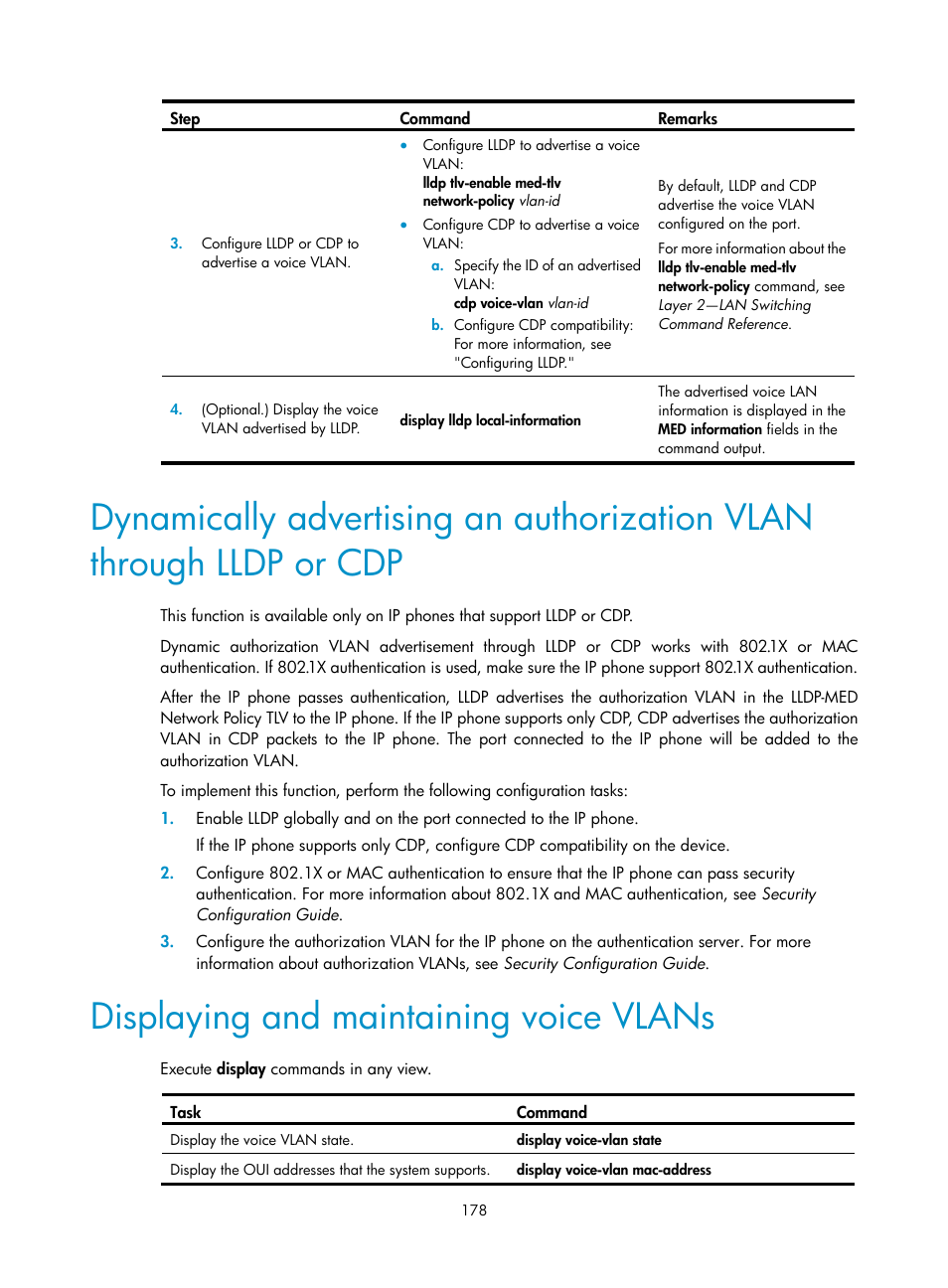 Displaying and maintaining voice vlans | H3C Technologies H3C S5560 Series Switches User Manual | Page 212 / 321