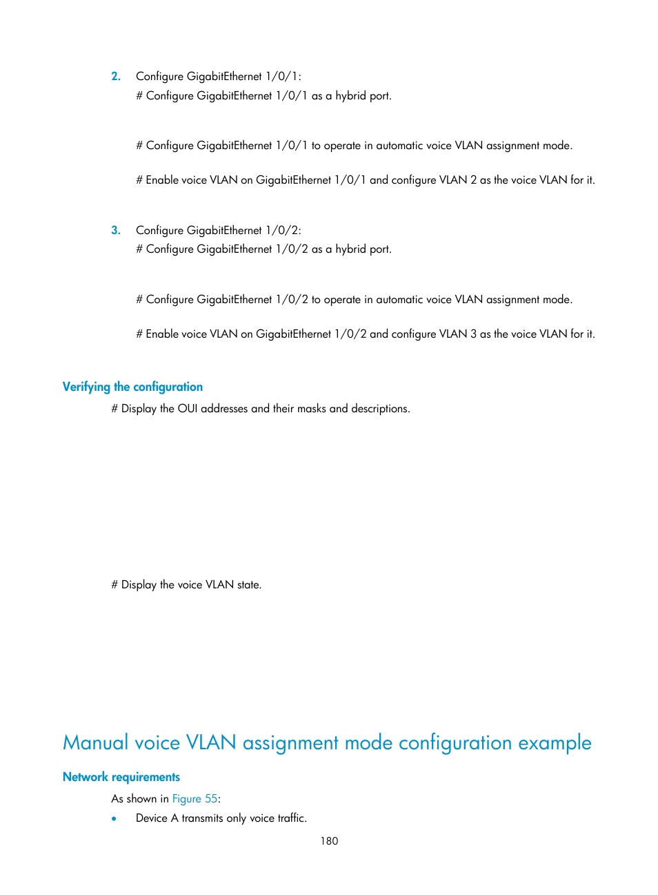 Verifying the configuration, Network requirements | H3C Technologies H3C S5560 Series Switches User Manual | Page 214 / 321