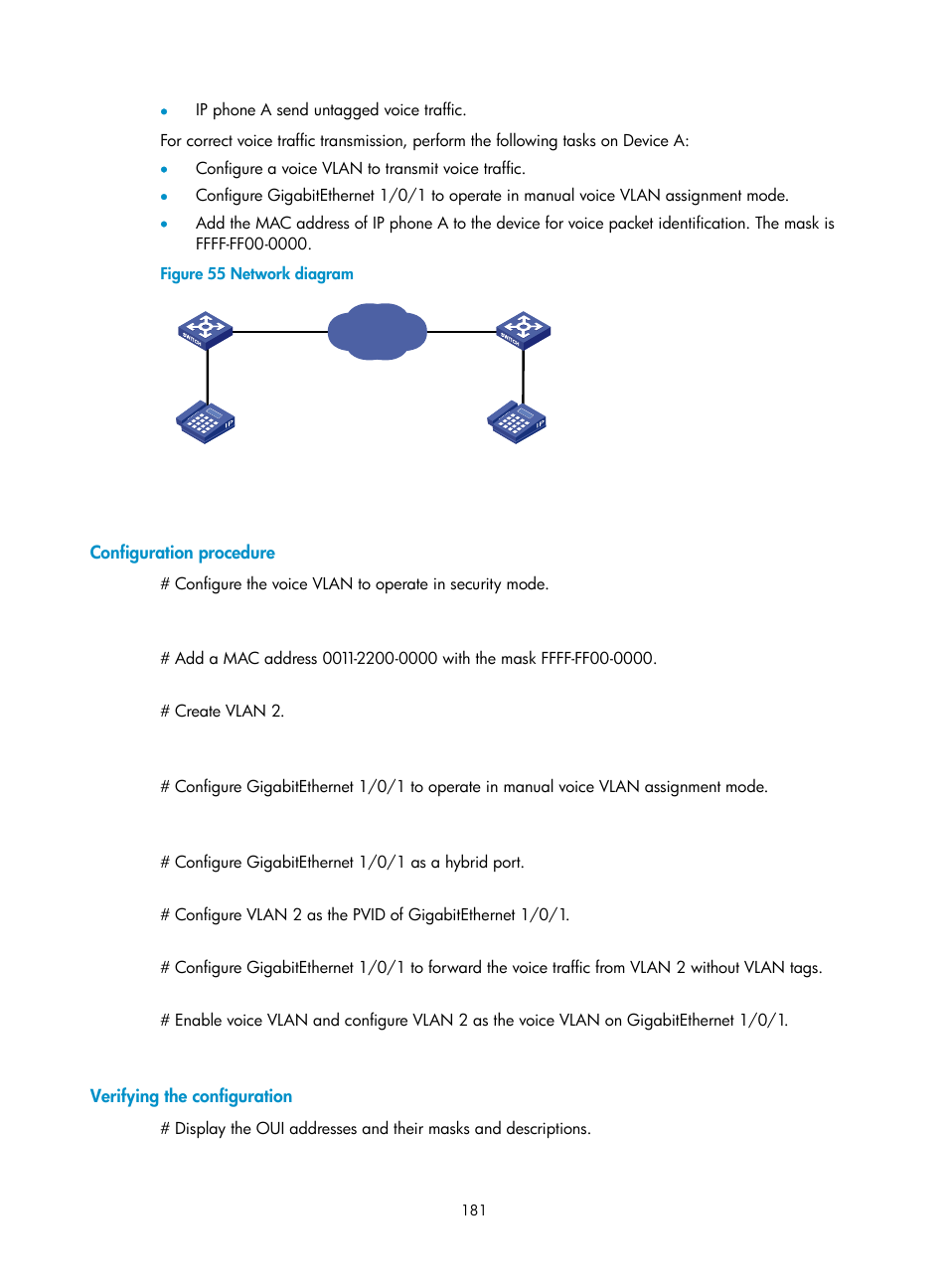 Configuration procedure, Verifying the configuration | H3C Technologies H3C S5560 Series Switches User Manual | Page 215 / 321