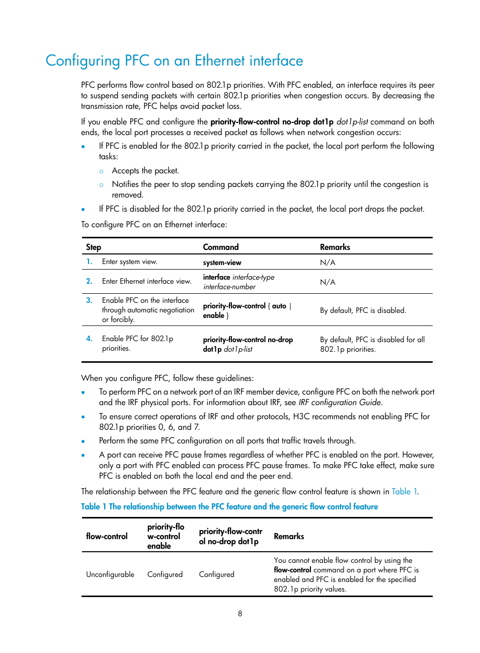 Configuring pfc on an ethernet interface | H3C Technologies H3C S5560 Series Switches User Manual | Page 22 / 321