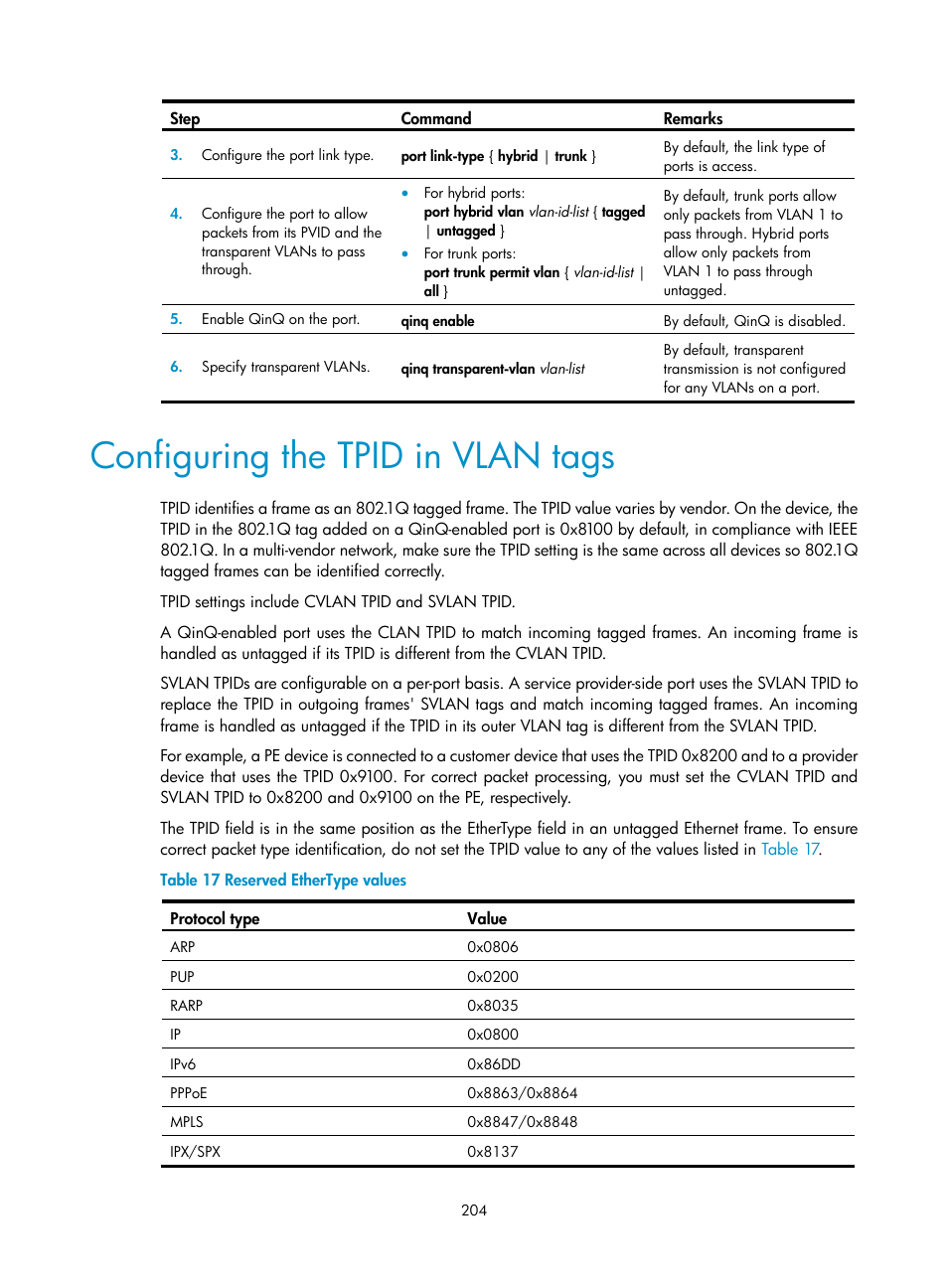 Configuring the tpid in vlan tags | H3C Technologies H3C S5560 Series Switches User Manual | Page 238 / 321