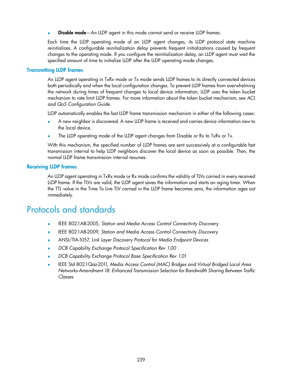 Transmitting lldp frames, Receiving lldp frames, Protocols and standards | H3C Technologies H3C S5560 Series Switches User Manual | Page 273 / 321