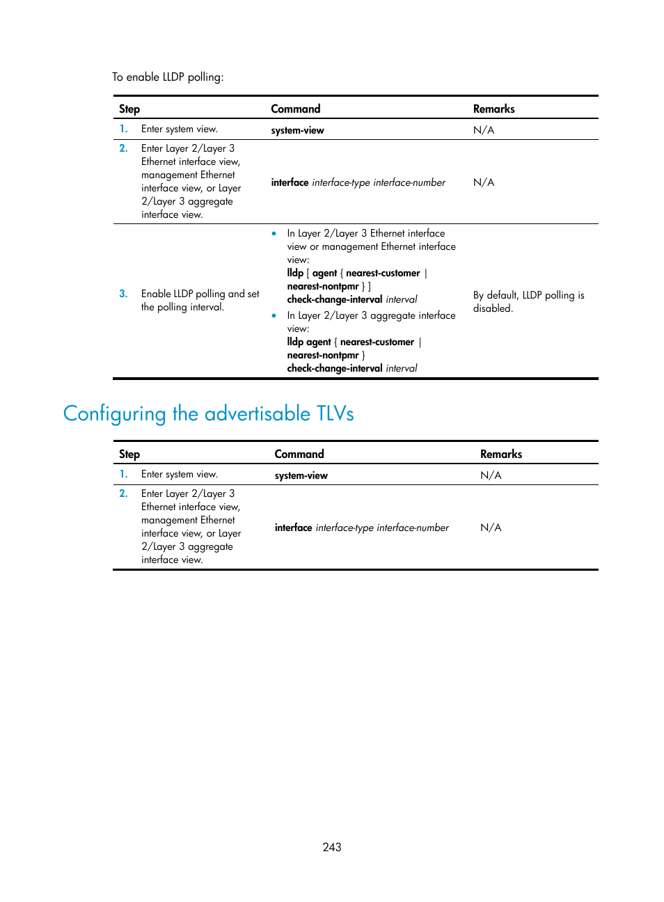 Configuring the advertisable tlvs | H3C Technologies H3C S5560 Series Switches User Manual | Page 277 / 321