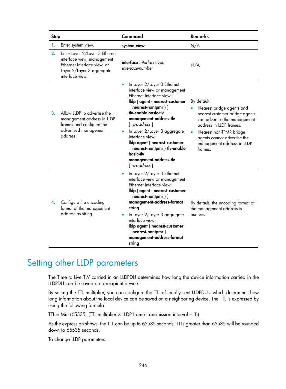 Setting other lldp parameters | H3C Technologies H3C S5560 Series Switches User Manual | Page 280 / 321