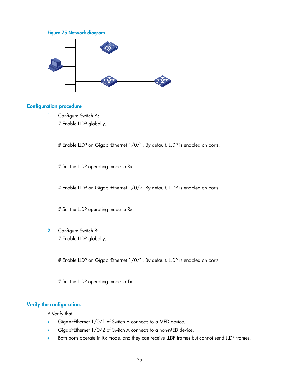 Configuration procedure, Verify the configuration | H3C Technologies H3C S5560 Series Switches User Manual | Page 285 / 321