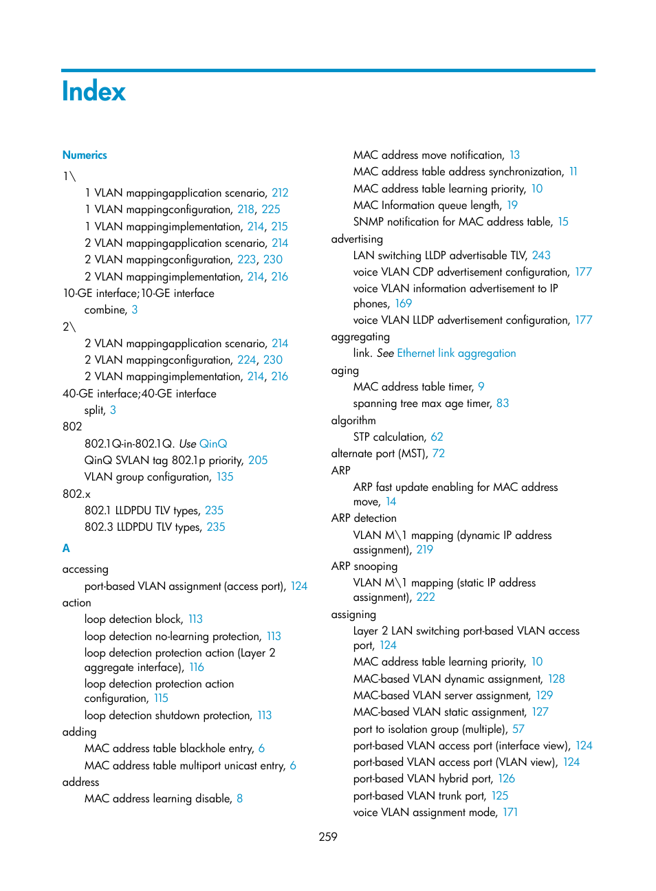 Index | H3C Technologies H3C S5560 Series Switches User Manual | Page 293 / 321