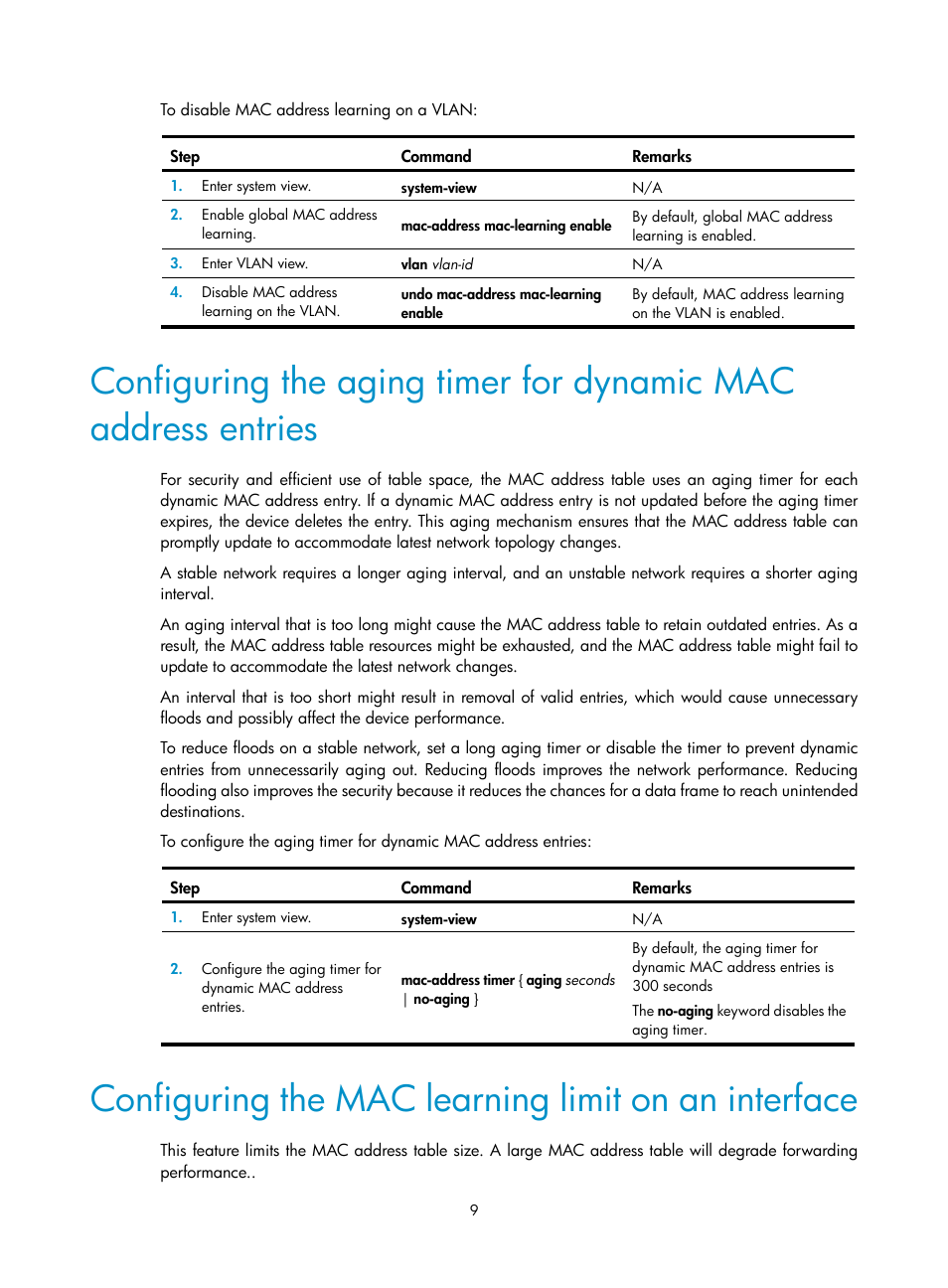 Configuring the mac learning limit on an interface | H3C Technologies H3C S5560 Series Switches User Manual | Page 43 / 321