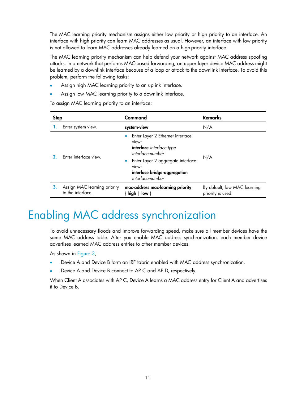 Enabling mac address synchronization | H3C Technologies H3C S5560 Series Switches User Manual | Page 45 / 321