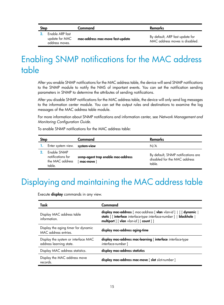 Displaying and maintaining the mac address table | H3C Technologies H3C S5560 Series Switches User Manual | Page 49 / 321