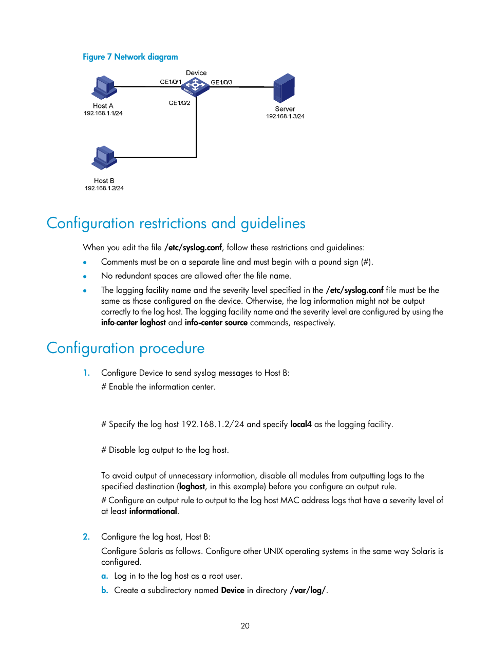 Configuration restrictions and guidelines, Configuration procedure | H3C Technologies H3C S5560 Series Switches User Manual | Page 54 / 321