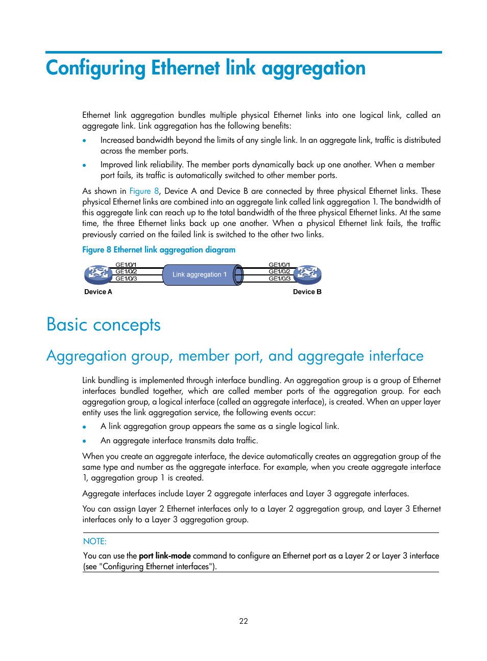 Configuring ethernet link aggregation, Basic concepts | H3C Technologies H3C S5560 Series Switches User Manual | Page 56 / 321