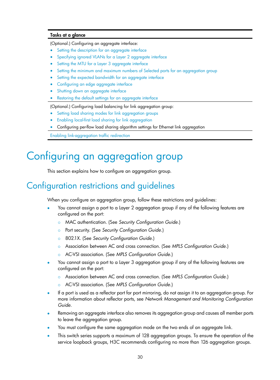 Configuring an aggregation group, Configuration restrictions and guidelines | H3C Technologies H3C S5560 Series Switches User Manual | Page 64 / 321