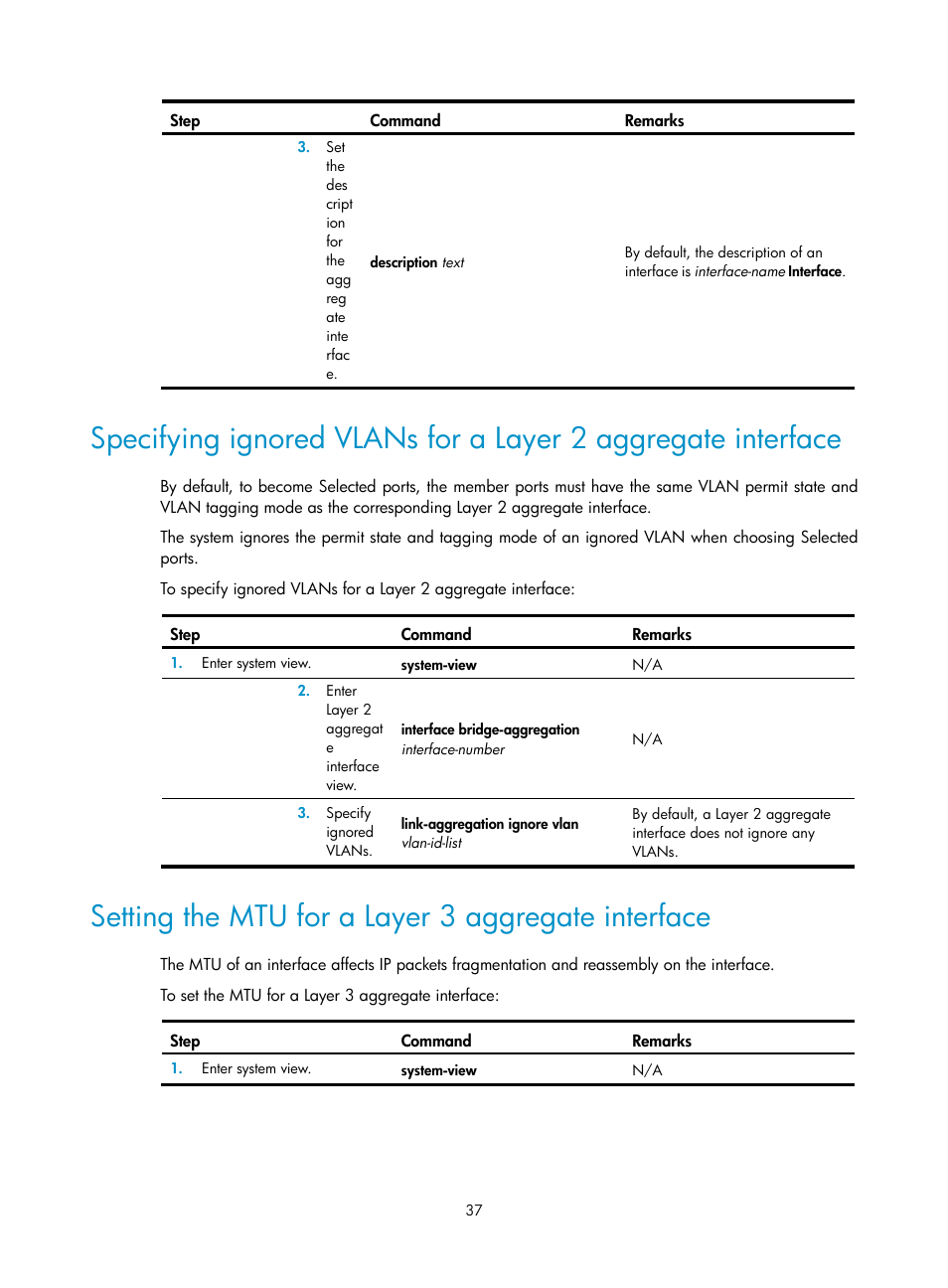 Setting the mtu for a layer 3 aggregate interface | H3C Technologies H3C S5560 Series Switches User Manual | Page 71 / 321