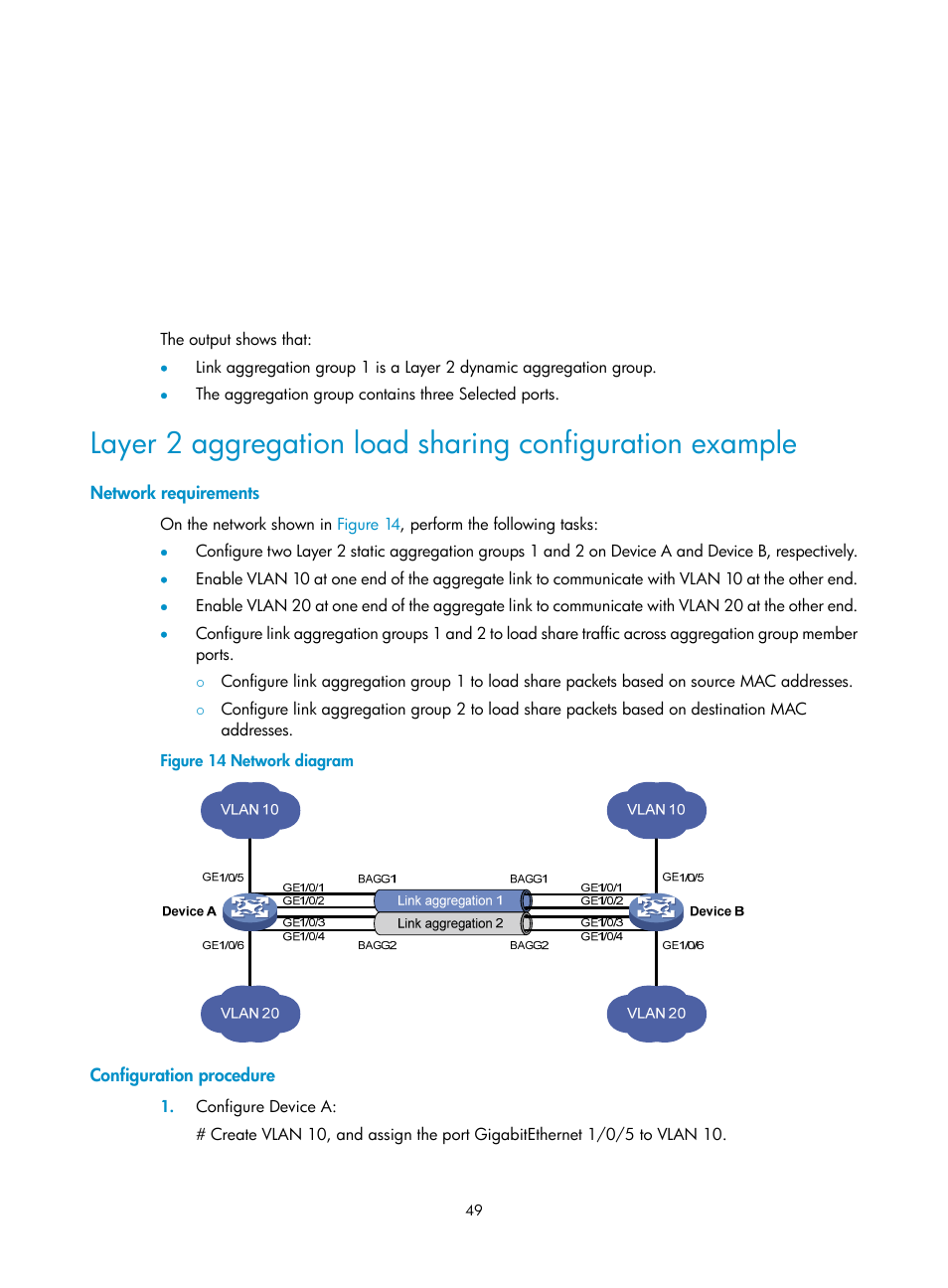 Network requirements, Configuration procedure | H3C Technologies H3C S5560 Series Switches User Manual | Page 83 / 321