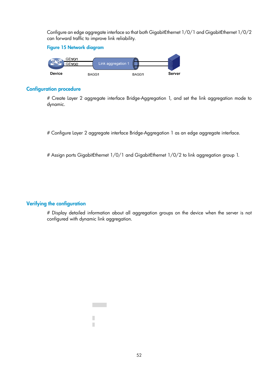 Configuration procedure, Verifying the configuration | H3C Technologies H3C S5560 Series Switches User Manual | Page 86 / 321