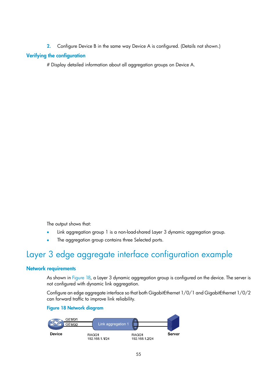 Verifying the configuration, Network requirements | H3C Technologies H3C S5560 Series Switches User Manual | Page 89 / 321