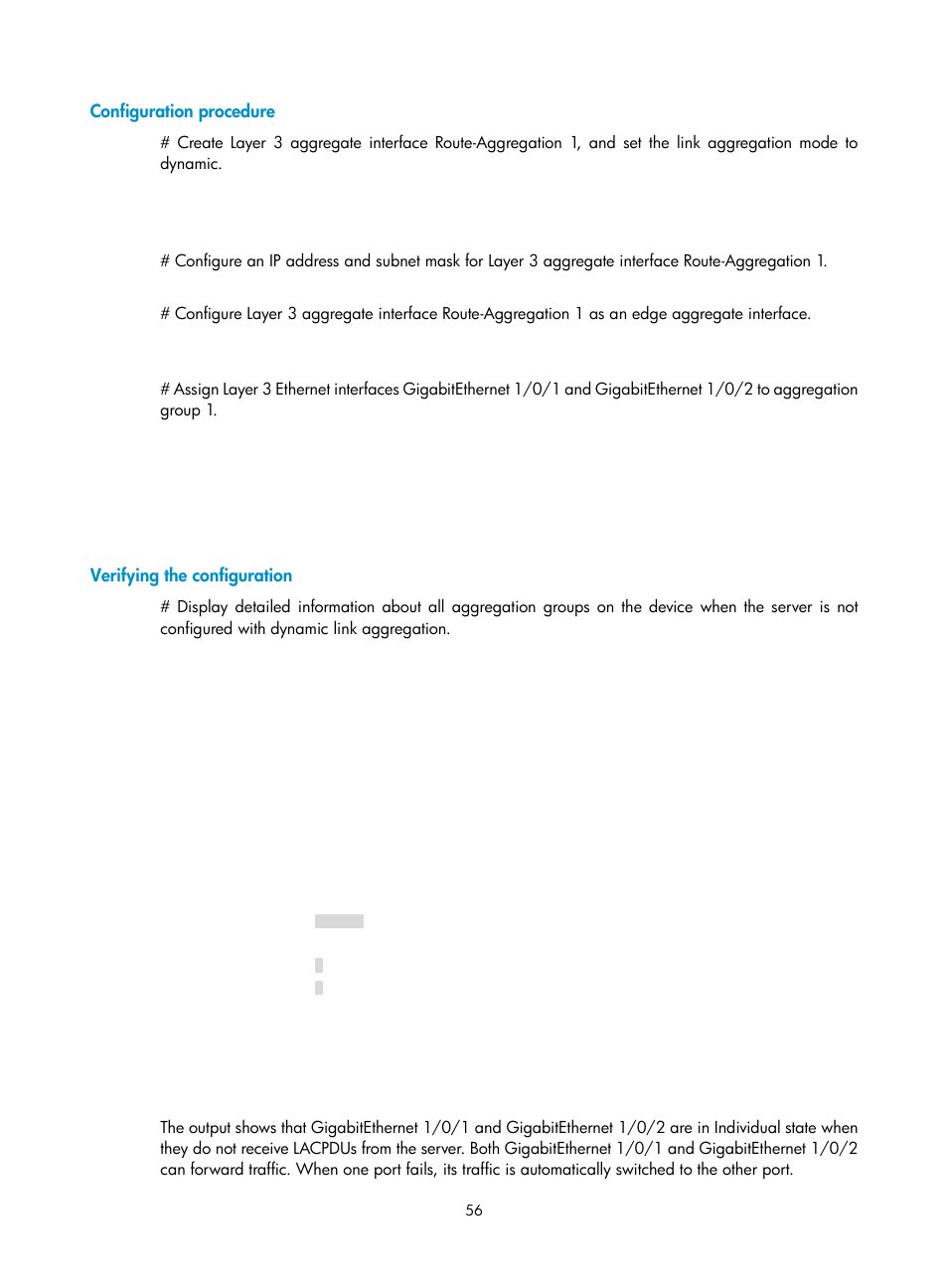 Configuration procedure, Verifying the configuration | H3C Technologies H3C S5560 Series Switches User Manual | Page 90 / 321