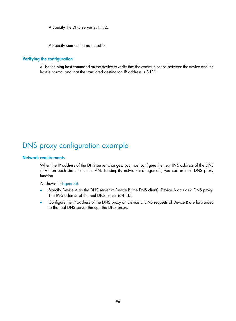 Verifying the configuration, Dns proxy configuration example, Network requirements | H3C Technologies H3C S5560 Series Switches User Manual | Page 111 / 291