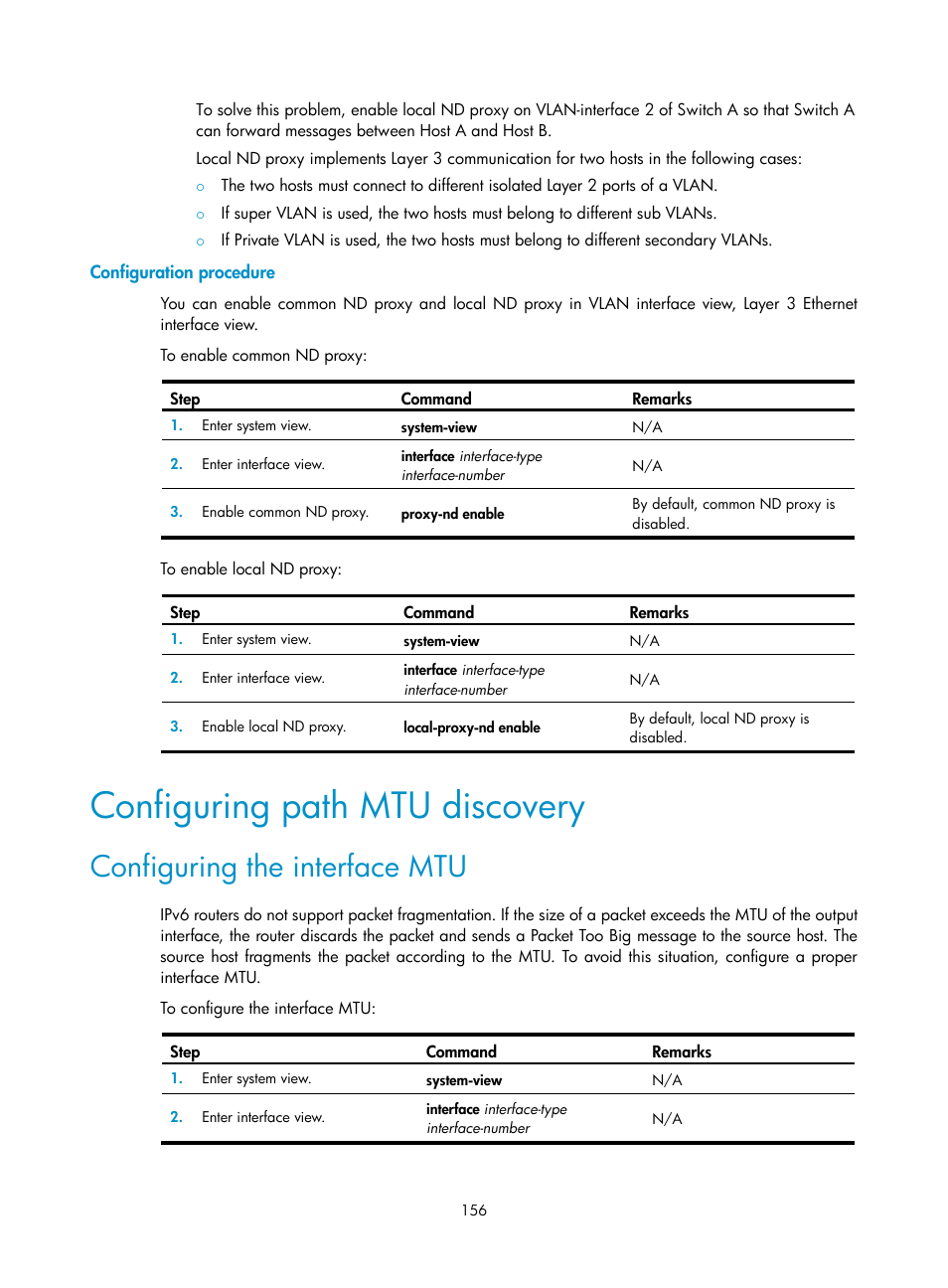 Configuration procedure, Configuring path mtu discovery, Configuring the interface mtu | H3C Technologies H3C S5560 Series Switches User Manual | Page 171 / 291